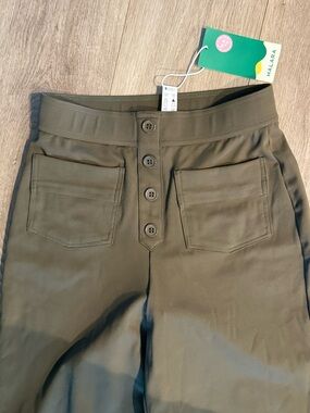 HALARA Olive Button-Front High-Rise Pants